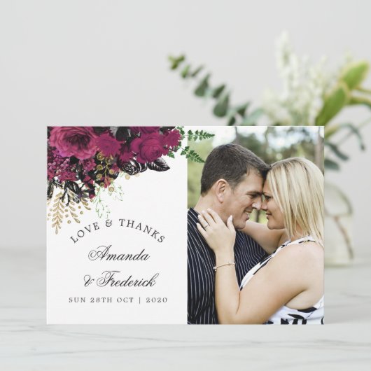 Bourgondië - Marsala en gouden bruiloft dank u Bedankkaart (Staand voorkant)