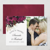 Bourgondië - Marsala en gouden bruiloft dank u Bedankkaart (Voorkant / Achterkant)