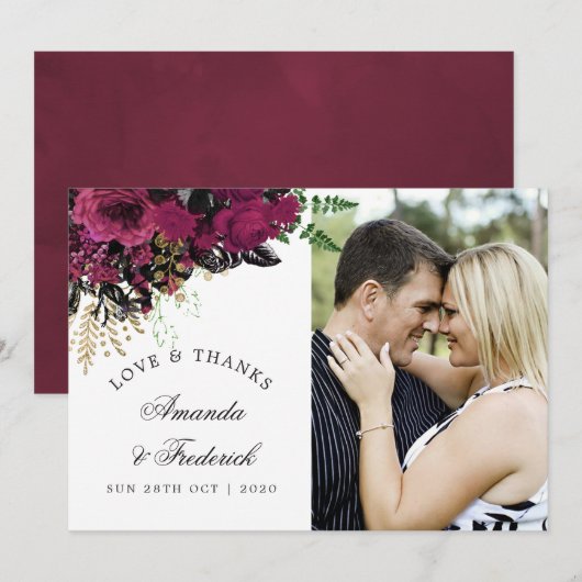 Bourgondië - Marsala en gouden bruiloft dank u Bedankkaart (Voorkant / Achterkant)