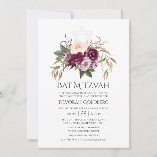 Bourgondië - Marsala en Perzik Bat Mitzvah Kaart (Voorkant)