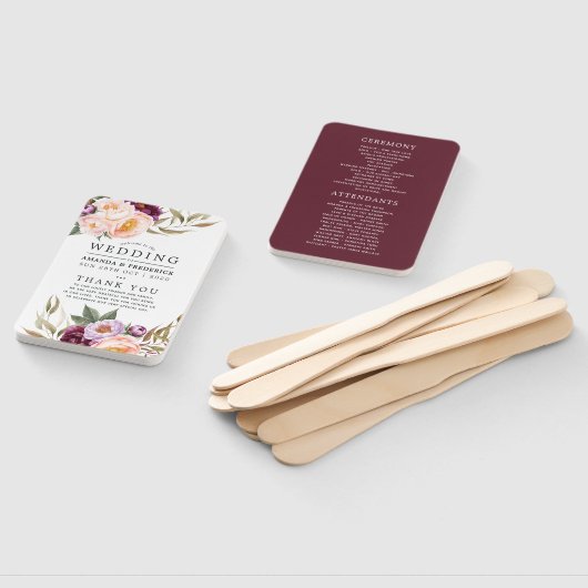 Bourgondië Marsala en Perzik Bloemen Trouwprogramm Handwaaier (Niet-gemonteerd)