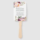 Bourgondië Marsala en Perzik Bloemen Trouwprogramm Handwaaier (Voorkant)