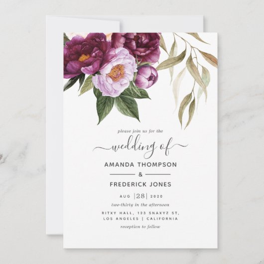 Bourgondië - Marsala en perzik bloemenbruiloft Kaart (Voorkant)