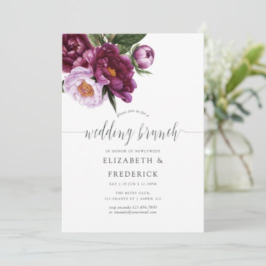 Bourgondië - Marsala en Perzik Bruiloft Brunch Kaart (Staand voorkant)