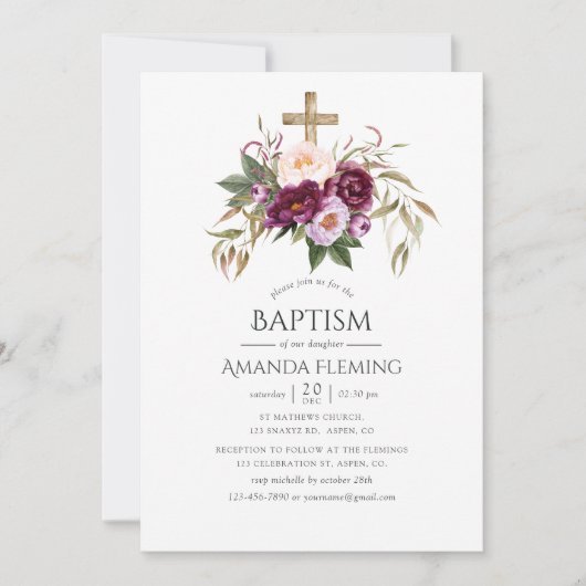 Bourgondië/Marsala en perzik Doop of Doopsel Kaart (Voorkant)