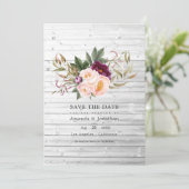 Bourgondië - Marsala en Perzik Landelijke Bloemige Save The Date (Staand voorkant)