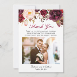 Bourgondië Marsala Floral bruiloft foto dank u Bedankkaart