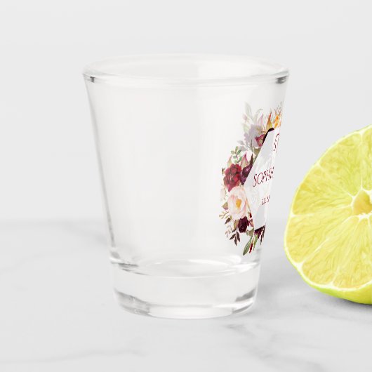 Bourgondië Marsala Floral geometrisch monogram Shot Glas (Links)