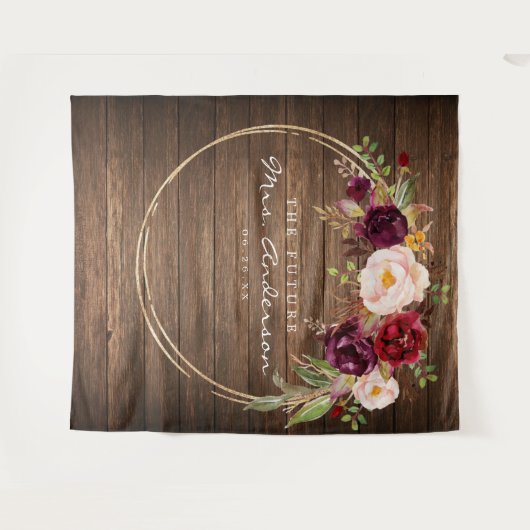 Bourgondie Marsala Future Mrs Bruidsfeest Backdrop Wandkleed (Voorkant (horizontaal))