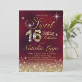 Bourgondië Marsala Gold Glitter Sweet 16 Verjaarda Kaart (Staand voorkant)