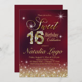 Bourgondië Marsala Gold Glitter Sweet 16 Verjaarda Kaart (Voorkant / Achterkant)