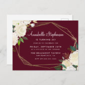 Bourgondië Marsala Gouden Geometrische Verjaardags Uitnodiging Briefkaart (Voorkant / Achterkant)