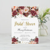 Bourgondië Marsala Herfst Bruids Douche Uitnodigin Kaart (Staand voorkant)