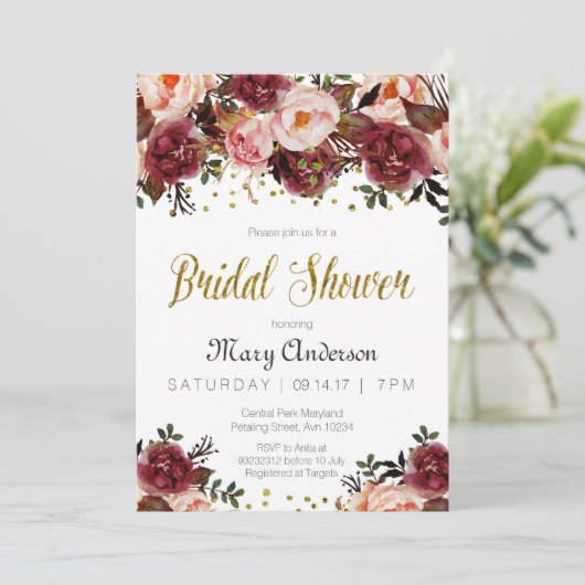 Bourgondië Marsala Herfst Bruids Douche Uitnodigin Kaart (Staand voorkant)