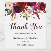 Bourgondië Marsala Red Boho Bloemenbruiloft Dank u Wijn Etiket (Enkel label)