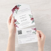 Bourgondië | Marsala Red Floral | QR-code RSVP All In One Uitnodiging (Afscheurbaar)