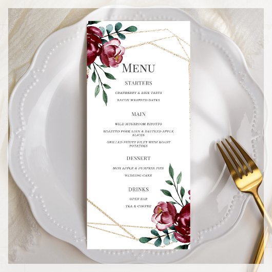 Bourgondië | Marsala Red Floral Wedding Menu