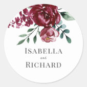 Bourgondië | Marsala Red Floral Wedding Ronde Sticker (Voorkant)