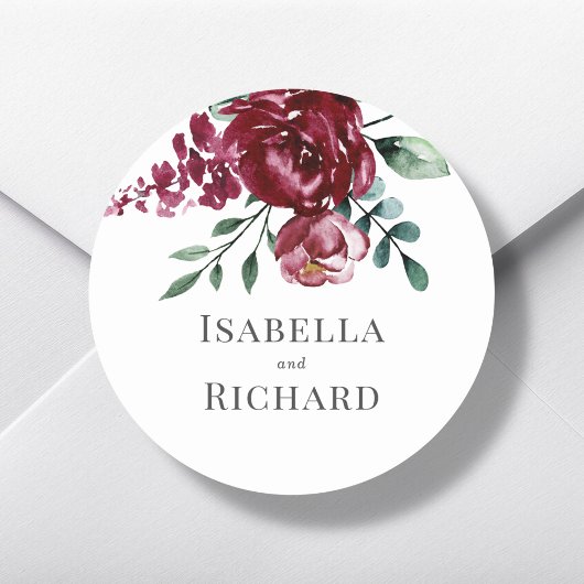 Bourgondië | Marsala Red Floral Wedding Ronde Sticker