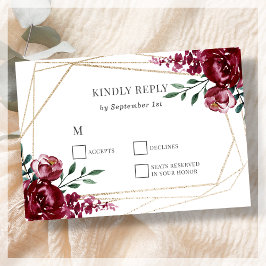 Bourgondië | Marsala Red Floral Wedding RSVP Kaart