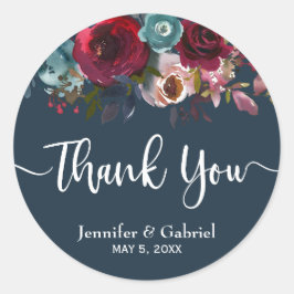 Bourgondië Marsala Rode Marine Bloemen Bruiloft Da Ronde Sticker