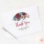 Bourgondië Marsala Rode Marine Bloemen Bruiloft Da Ronde Sticker (Envelop)