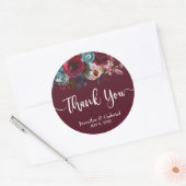 Bourgondië Marsala Rode Marine Bloemen Bruiloft Da Ronde Sticker (Envelop)