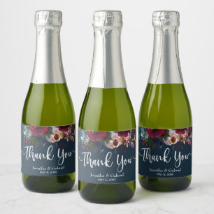 Bourgondië Marsala Rode Marine Bloemen Bruiloft Da Sparkling Wijnetiket