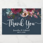 Bourgondië Marsala Rode Marine Bloemen Bruiloft Da Sparkling Wijnetiket (Enkel label)