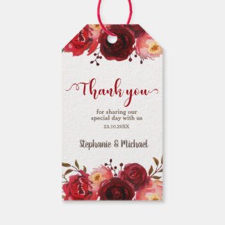 Bourgondië Marsala Rode rozen Bloemenbruiloft Cadeaulabel