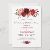 Bourgondië Marsala Rode rozen Bloemenbruiloft Kaart (Voorkant)