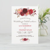 Bourgondië Marsala Rode rozen Bloemenbruiloft Kaart (Staand voorkant)