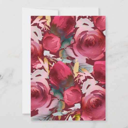 Bourgondië Marsala Romantische Bloemenbruiloft Kaart (Achterkant)