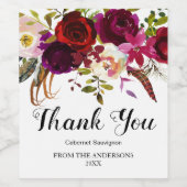 Bourgondië Marsala Rood Rustiek Boho Bloemen Dank Wijn Etiket (Enkel label)