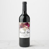 Bourgondië Marsala Rood Rustiek Boho Bloemen Dank Wijn Etiket (Voorkant)