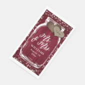 Bourgondië Mason Jar Barn Wood Mr & Mrs Wedding Servet (Hoek)