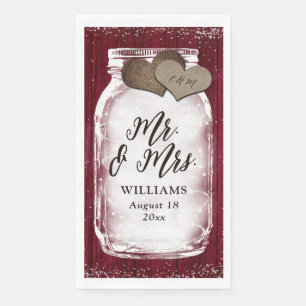 Bourgondië Mason Jar Barn Wood Mr & Mrs Wedding Servet