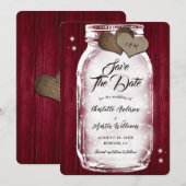 Bourgondië Mason Jar String Lights Schuur Hout Huw Save The Date (Voorkant / Achterkant)