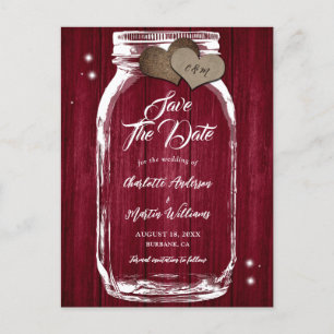 Bourgondië Mason Jar Wood Wedding Save the Date Aankondigingskaart