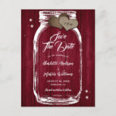 Bourgondië Mason Jar Wood Wedding Save the Date Aankondigingskaart (Voorkant)