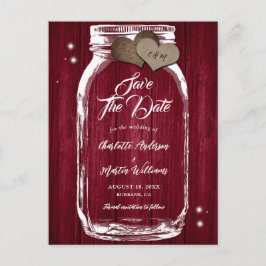Bourgondië Mason Jar Wood Wedding Save the Date Aankondigingskaart