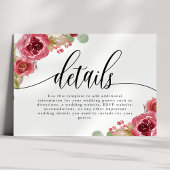 Bourgondië Merlot Waterverf Bloemen bruiloft Detai Informatiekaartje