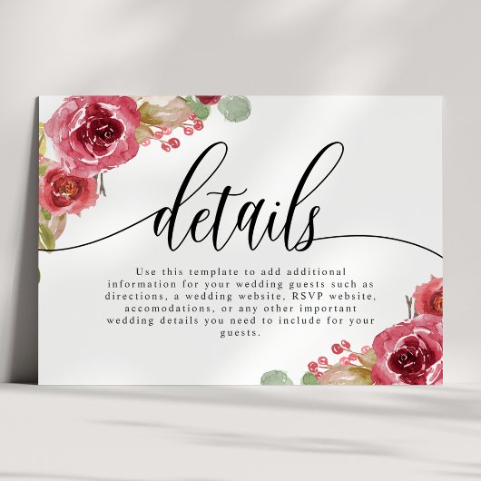 Bourgondië Merlot Waterverf Bloemen bruiloft Detai Informatiekaartje