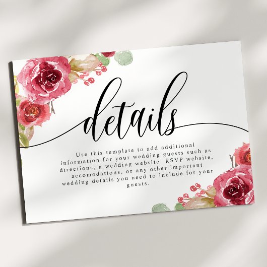 Bourgondië Merlot Waterverf Bloemen bruiloft Detai Informatiekaartje