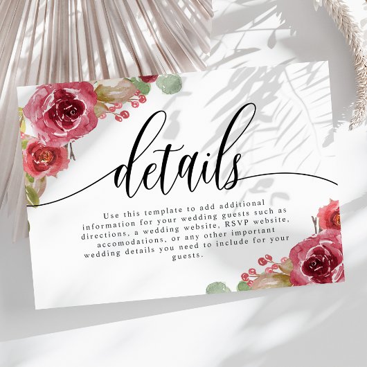 Bourgondië Merlot Waterverf Bloemen bruiloft Detai Informatiekaartje
