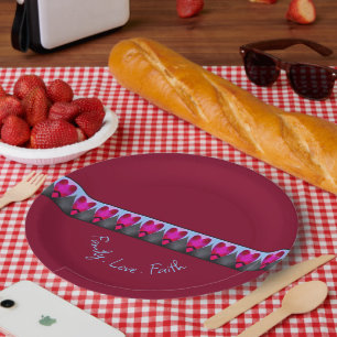 Bourgondië met roze hart patroon papieren bordje