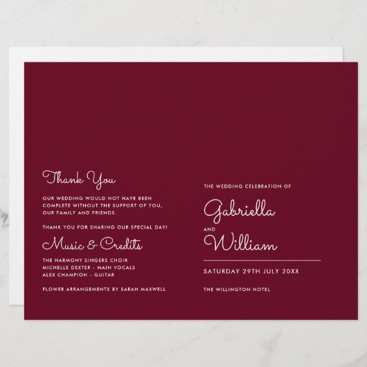 Bourgondië Modern Minimalistisch Script Huwelijksp (Voorkant / Achterkant)