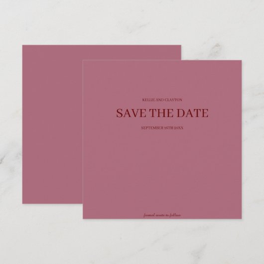 Bourgondië Modern Minimalistisch Trouwen Save The Save The Date (Voorkant / Achterkant)
