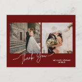 Bourgondië Modern Script Foto Huwelijk Bedankt Briefkaart (Voorkant)