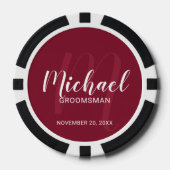Bourgondië Modern Script Gepersonaliseerde Groomsm Poker Chips (Voorkant)